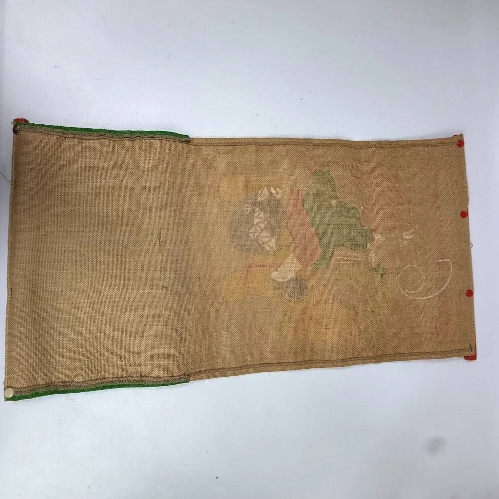 Vintage Swedish Christmas Jute Tapestry Mail Pocket Gnome On Straw Goat Wall Han